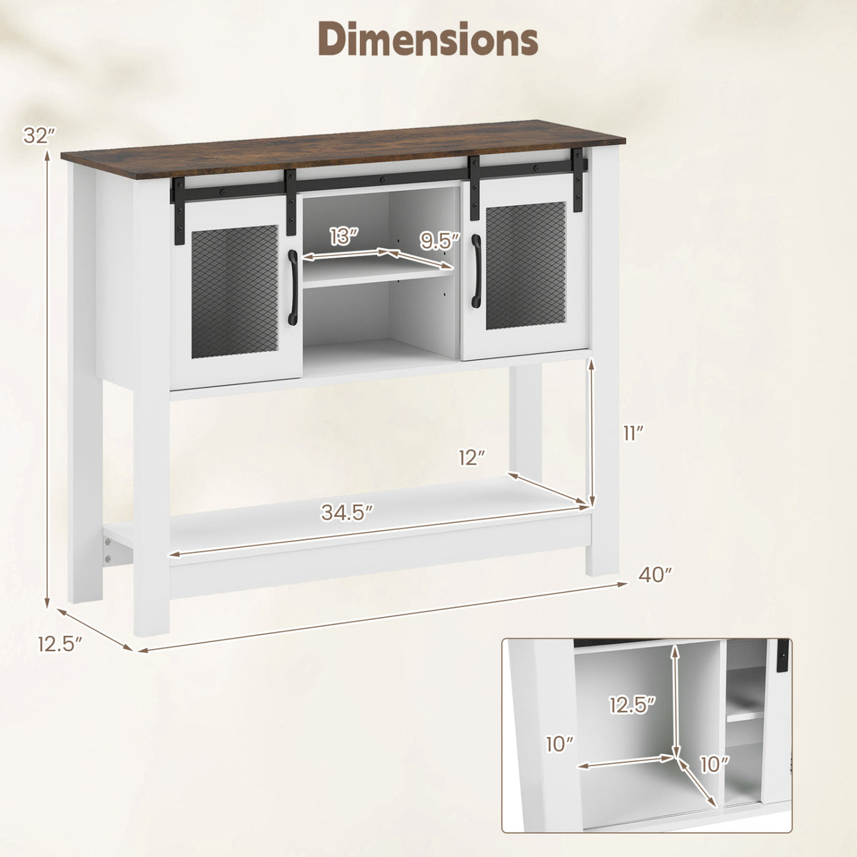 Console Table with Sliding Barn Doors, Rustic Brown