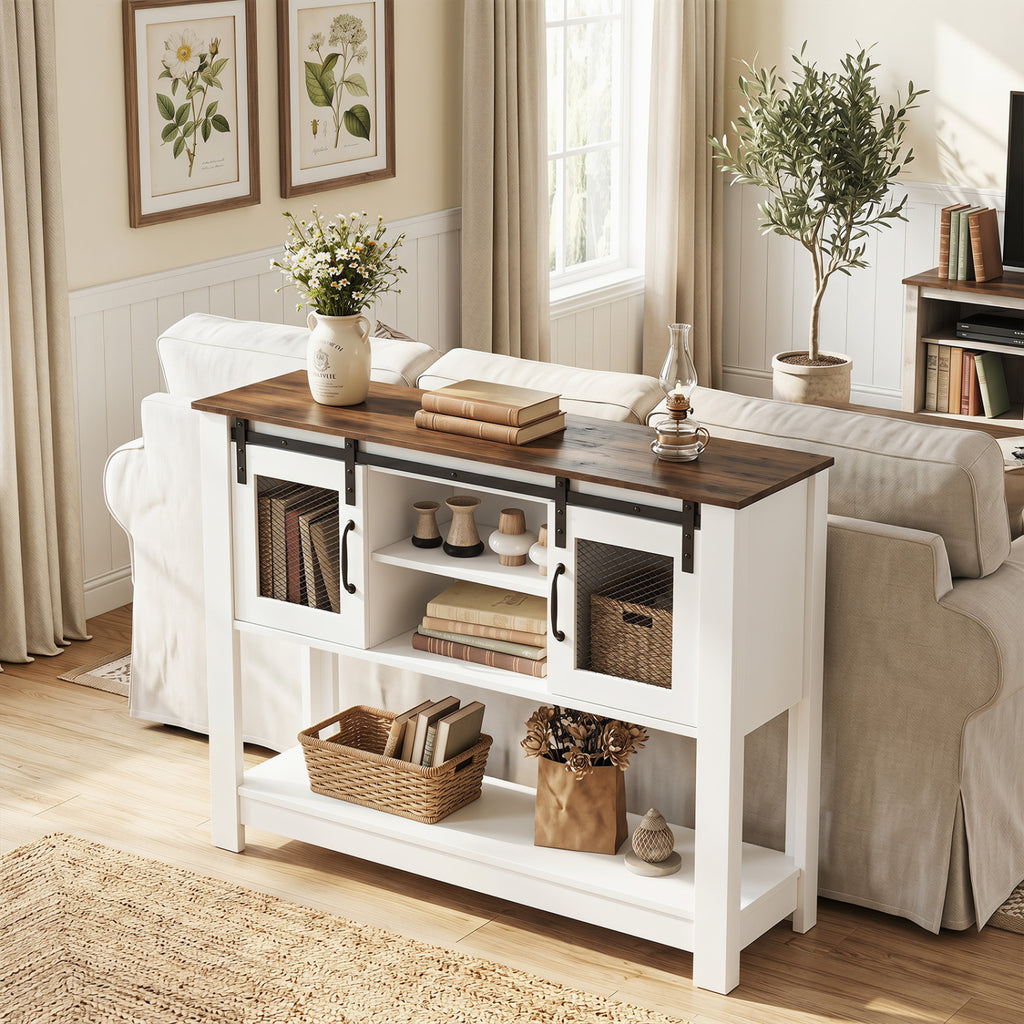Console Table with Sliding Barn Doors, Rustic Brown