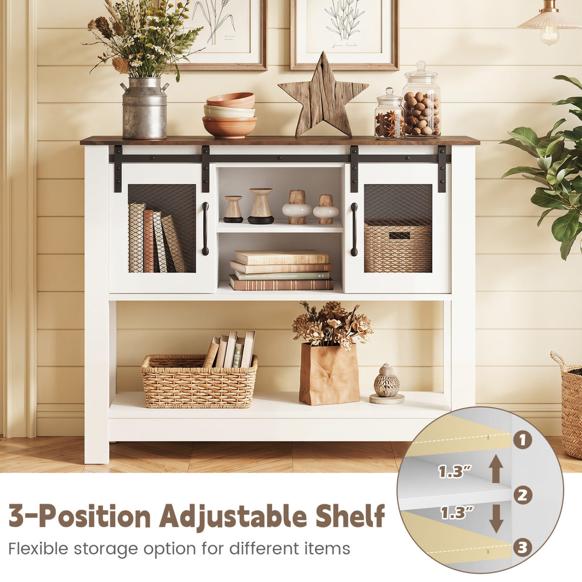Console Table with Sliding Barn Doors, Rustic Brown