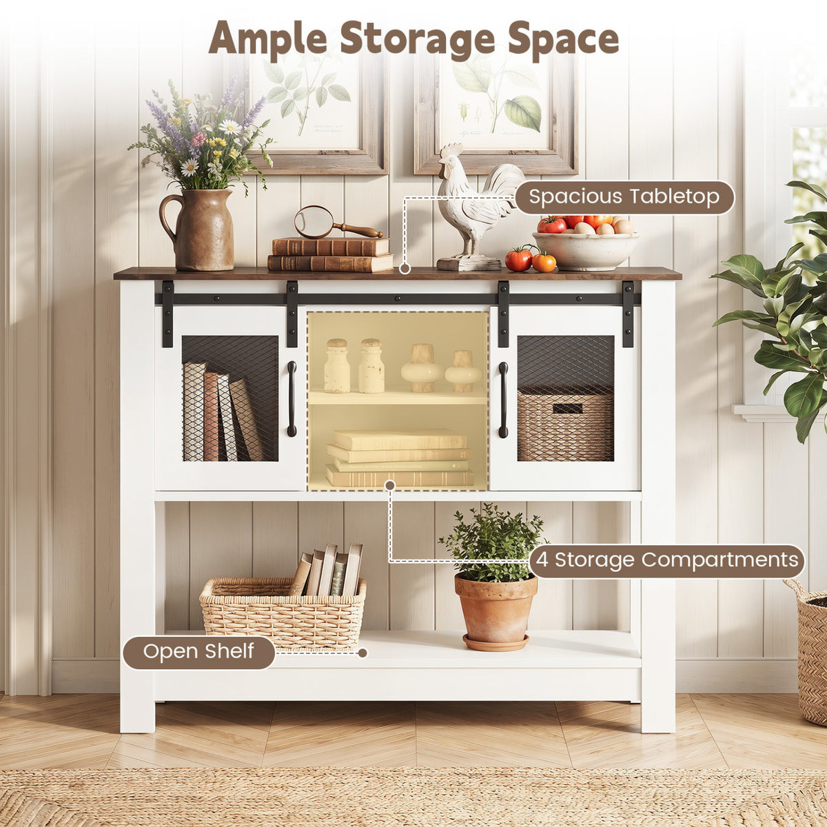 Console Table with Sliding Barn Doors, Rustic Brown