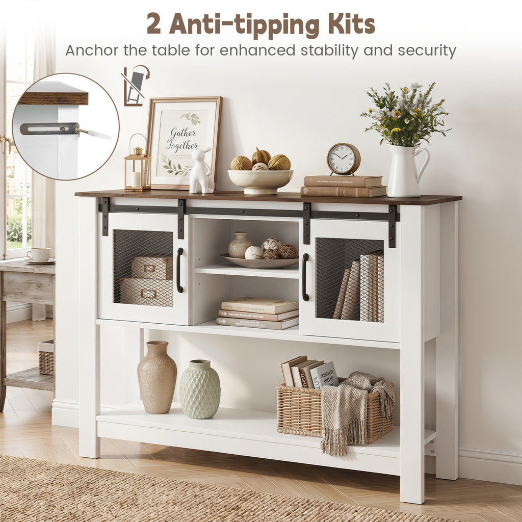 Console Table with Sliding Barn Doors, Rustic Brown