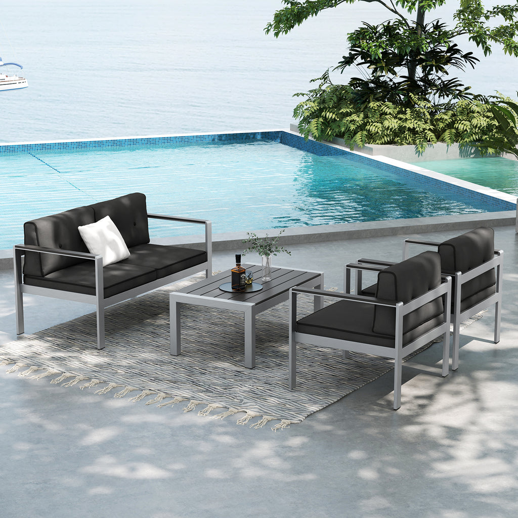 2-Person Contemporary Sofa Chair with WPC Armrests for Balcony