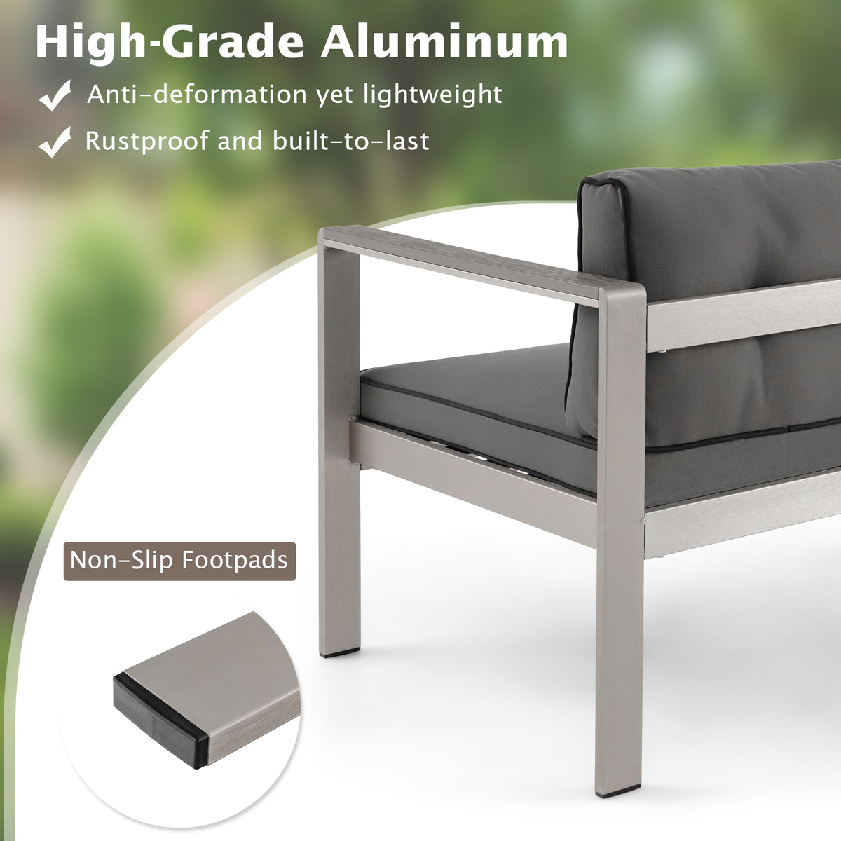 2-Person Contemporary Sofa Chair with WPC Armrests for Balcony