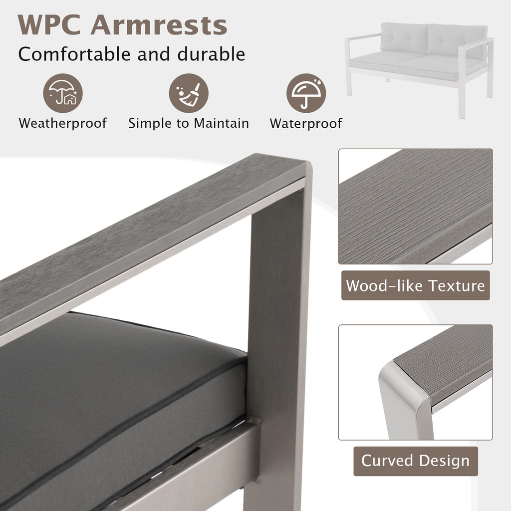2-Person Contemporary Sofa Chair with WPC Armrests for Balcony