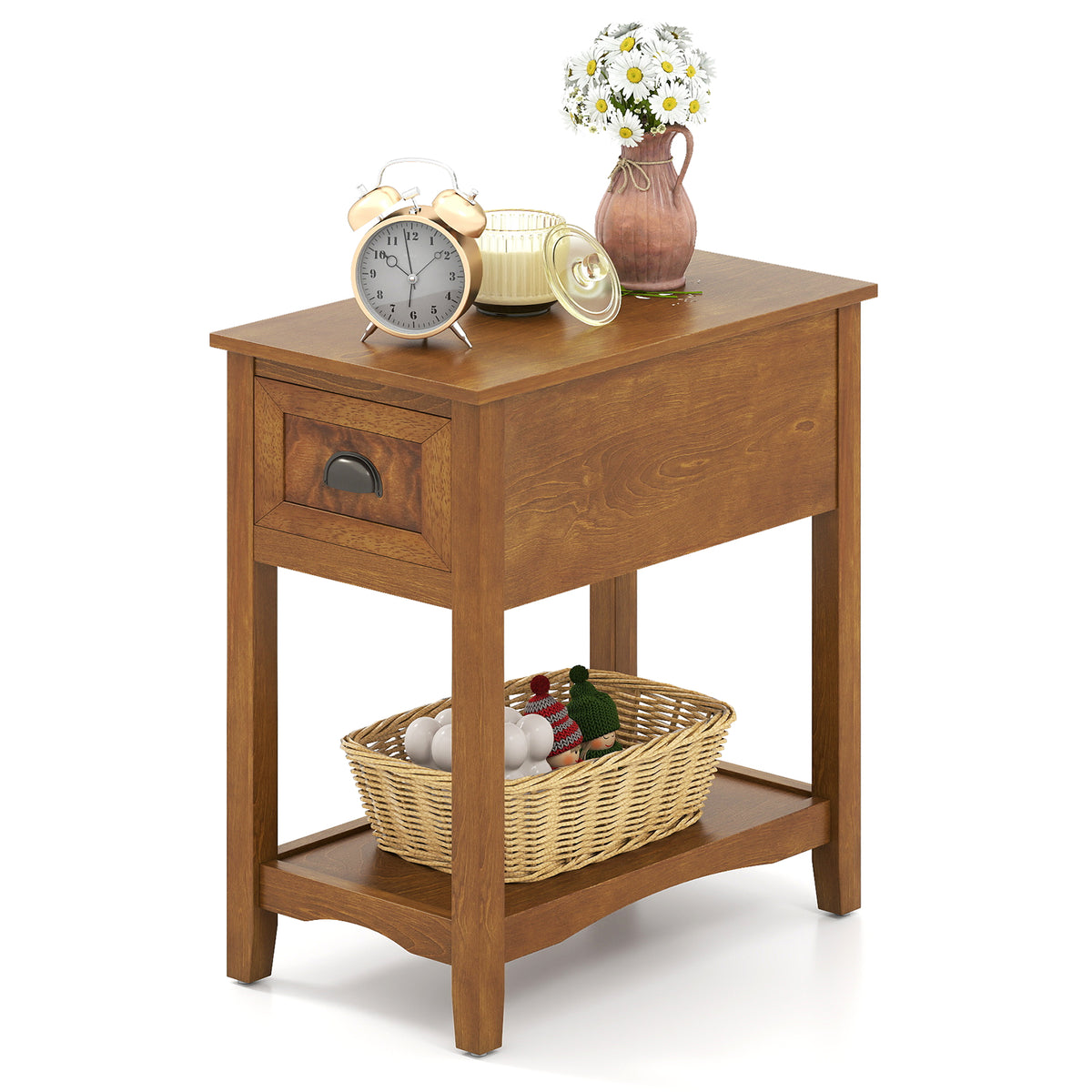 Contemporary End Table with Drawer and Shelf - Yellow