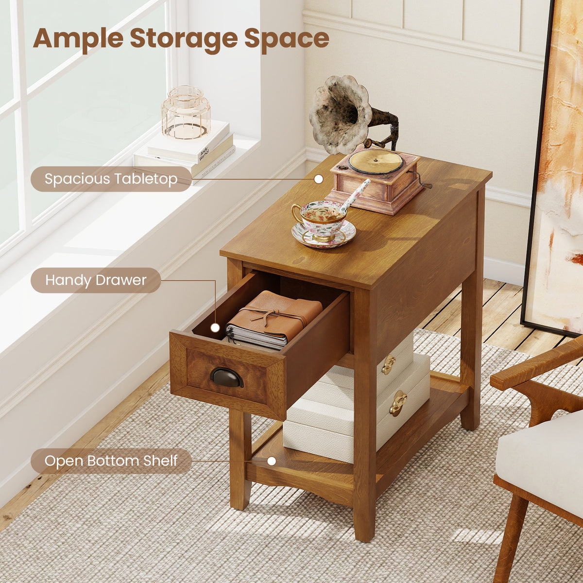 Contemporary End Table with Drawer and Shelf - Yellow