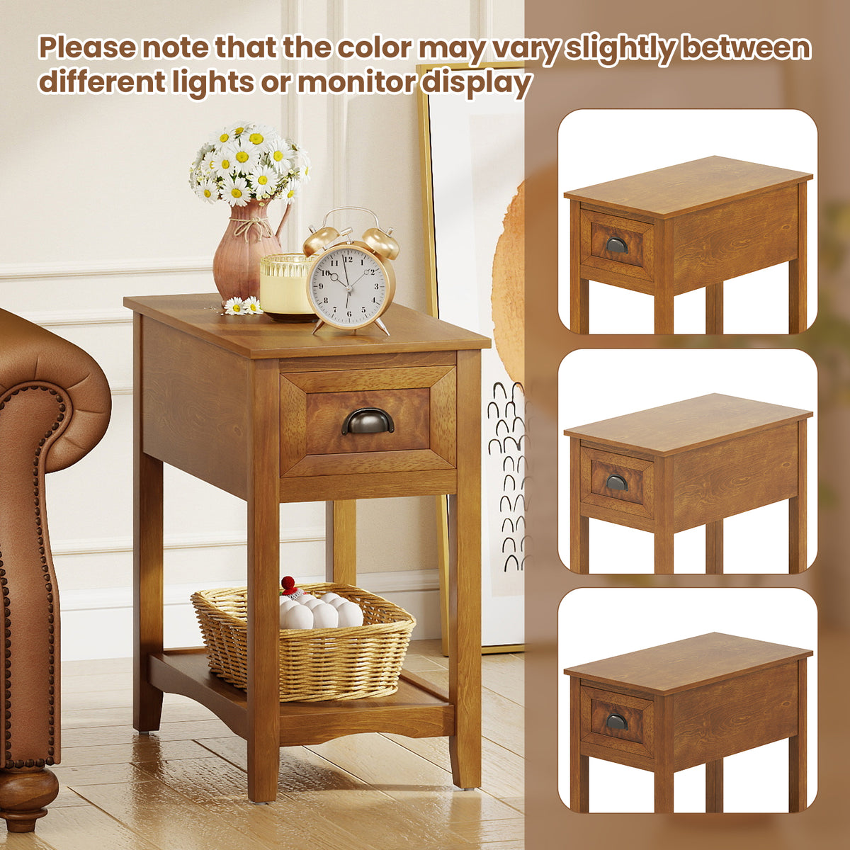 Contemporary End Table with Drawer and Shelf - Yellow