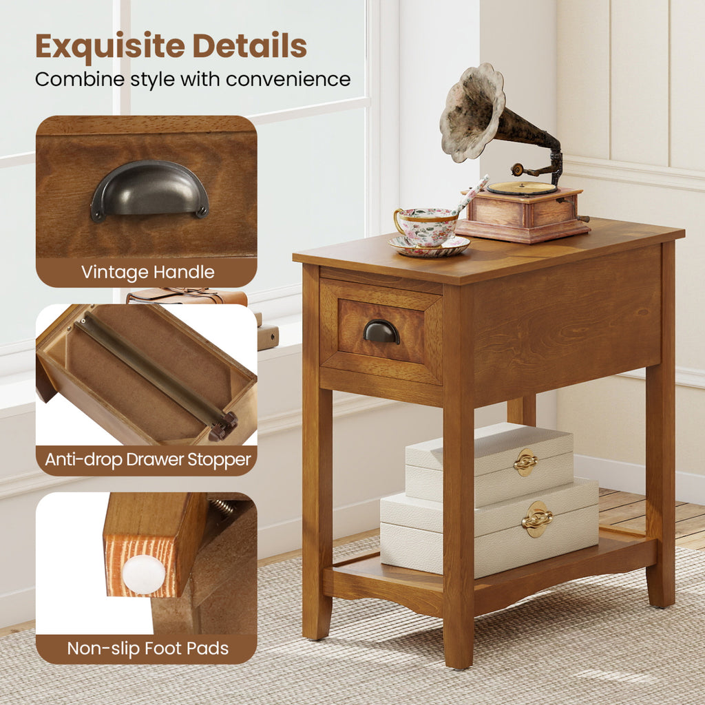 Contemporary End Table with Drawer and Shelf - Yellow