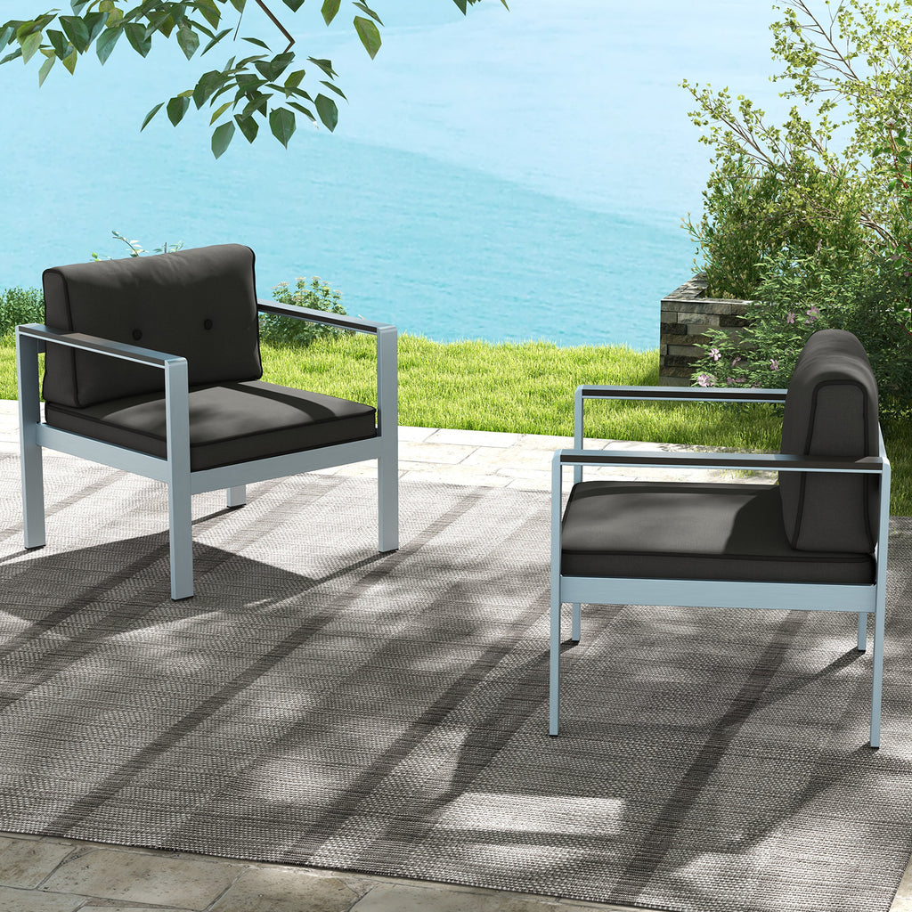 Contemporary Patio Sofa Chair with WPC Armrests and Back Cushions