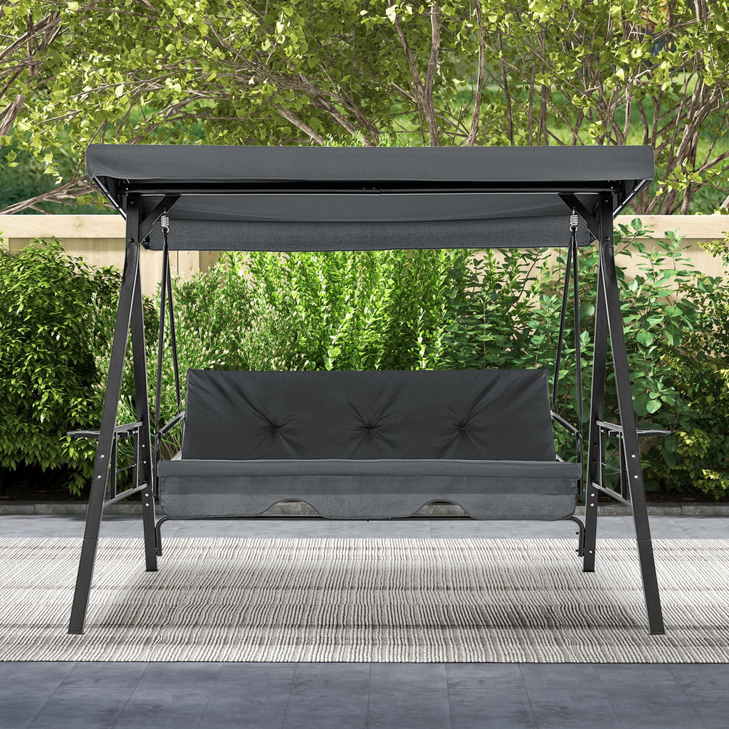 Convertible 3-Seat Patio Porch Swing Chair to Flat Bed with