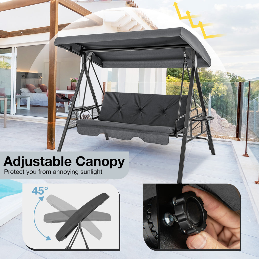 Convertible 3-Seat Patio Porch Swing Chair to Flat Bed with