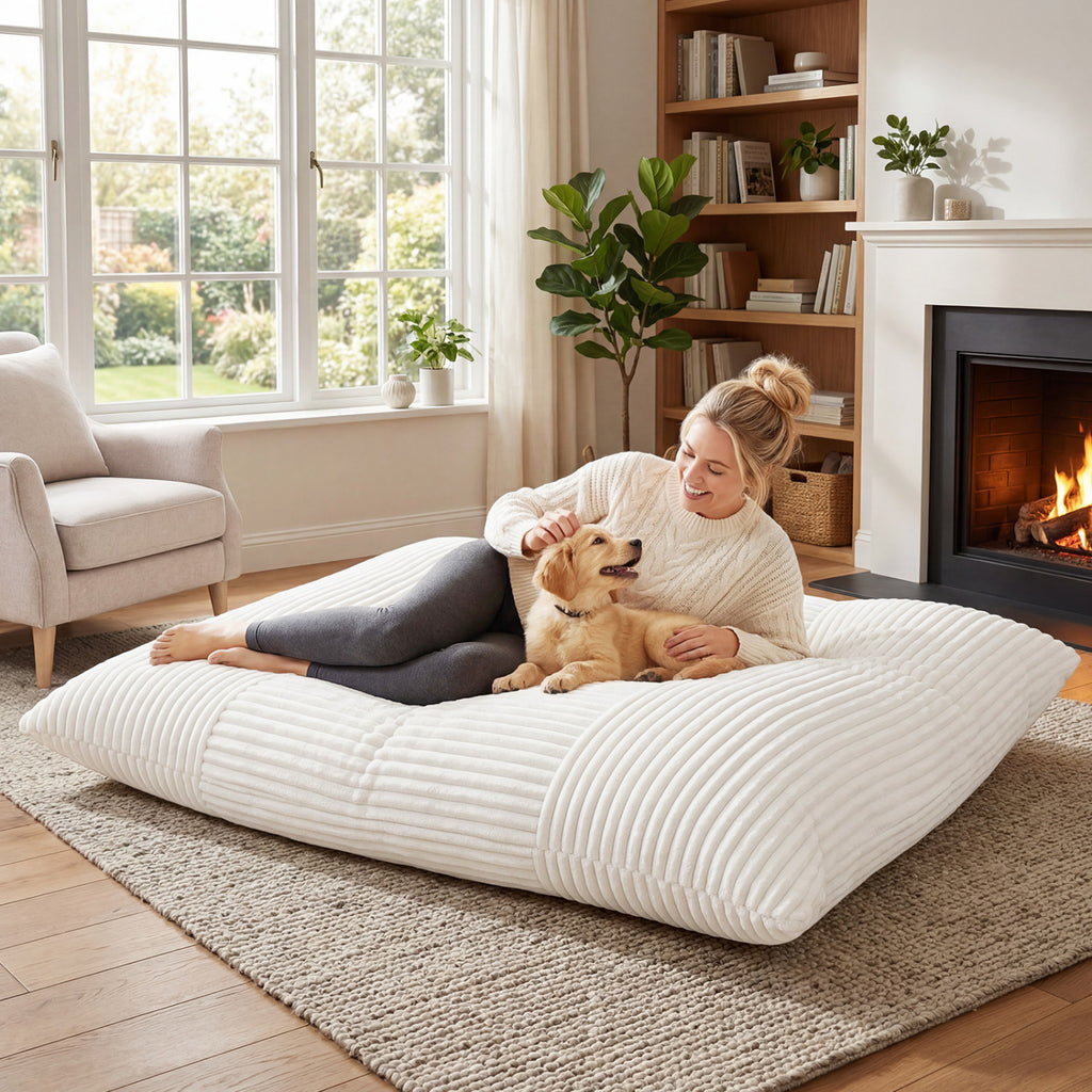 Convertible Bean Bag Floor Sofa, Machine-Washable Corduroy - 76.5 inch, Beige