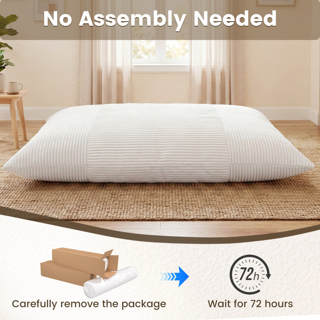 Convertible Bean Bag Floor Sofa, Machine-Washable Corduroy - 76.5 inch, Beige