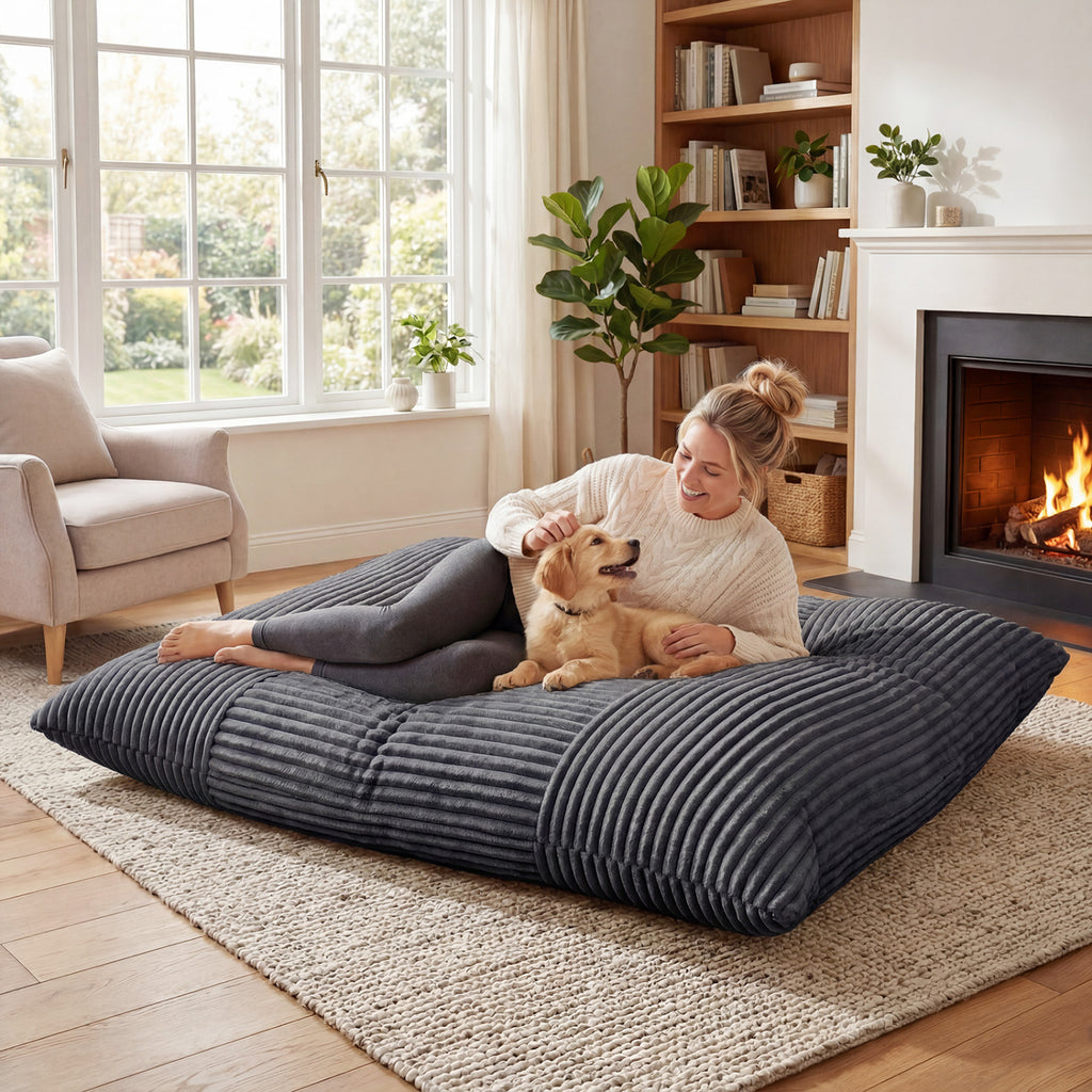 Convertible Bean Bag Floor Sofa, 76.5", Dark Gray
