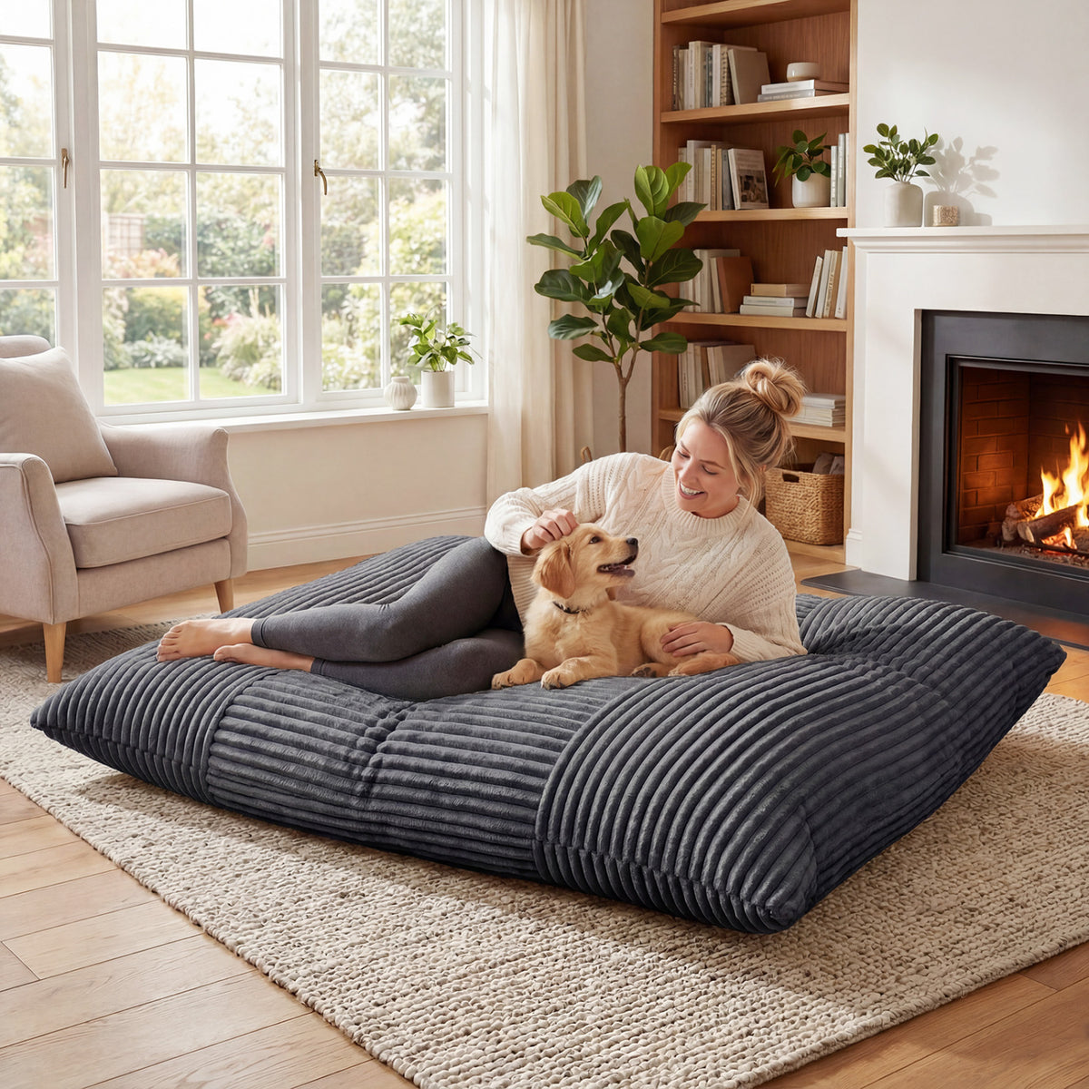 Convertible Bean Bag Floor Sofa, 76.5", Dark Gray