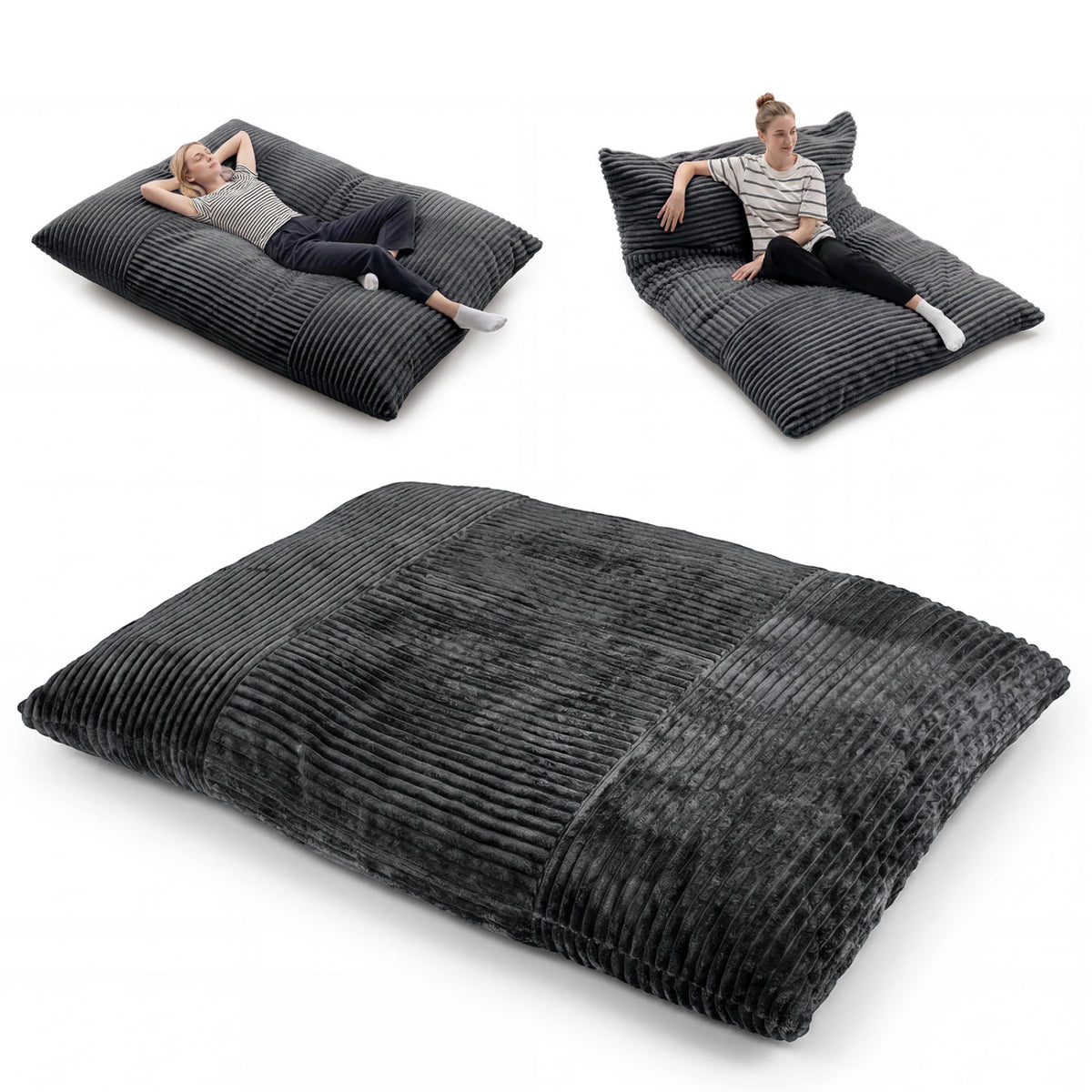 Convertible Bean Bag Floor Sofa, 76.5", Dark Gray