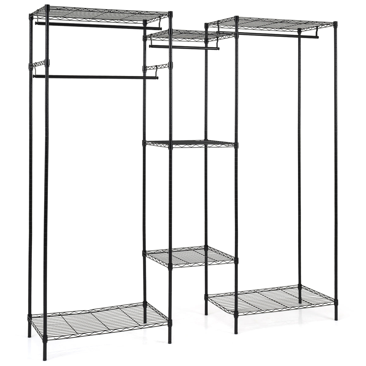 Convertible Clothes Organizer with 7 Shelves, 6.17 Feet, Black
