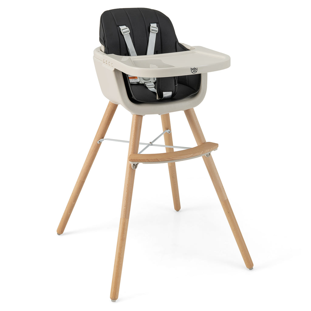 3-in-1 Wooden High Chair with Cushion - Convertible Baby Feeding Seat, Black - Variation of High Chair+Feeding Chair+Toddler Seat