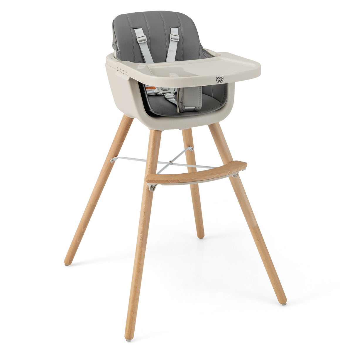 3-in-1 Convertible Wooden High Chair with Cushion - Toddler Seat & Feeding Chair, Light Gray