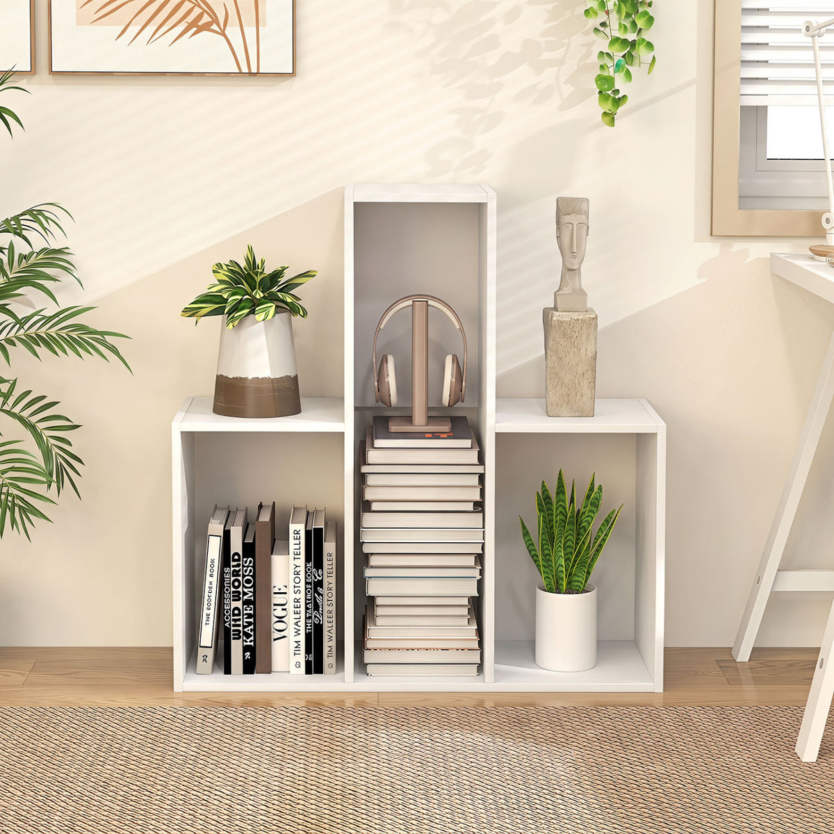Convex Bookshelf with 3 Open Shelves - White