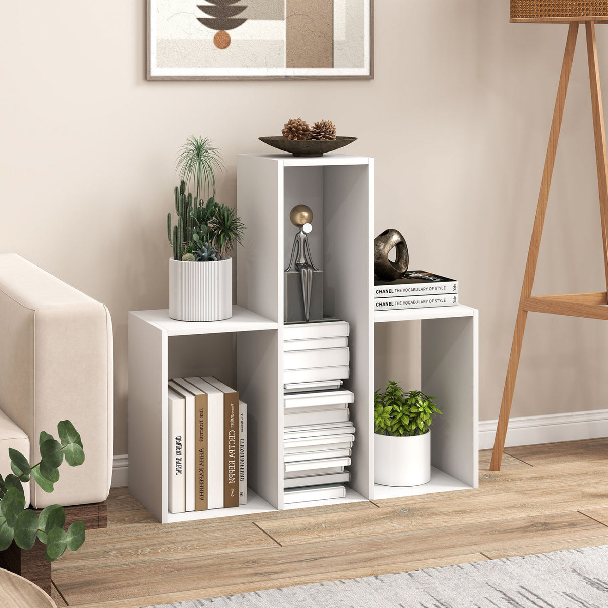 Convex Bookshelf with 3 Open Shelves - White