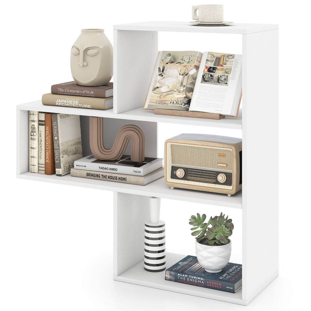 Convex Bookshelf with 3 Open Shelves - White