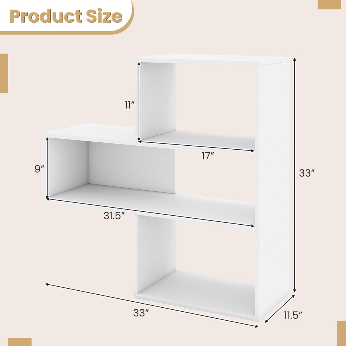 Convex Bookshelf with 3 Open Shelves - White