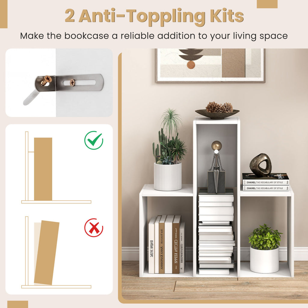 Convex Bookshelf with 3 Open Shelves - White