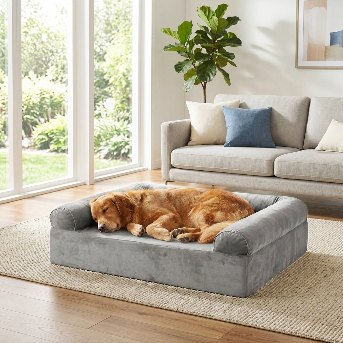Cooling Gel Memory Foam Dog Bed with Washable Cover - 2 Colors, Medium Dogs