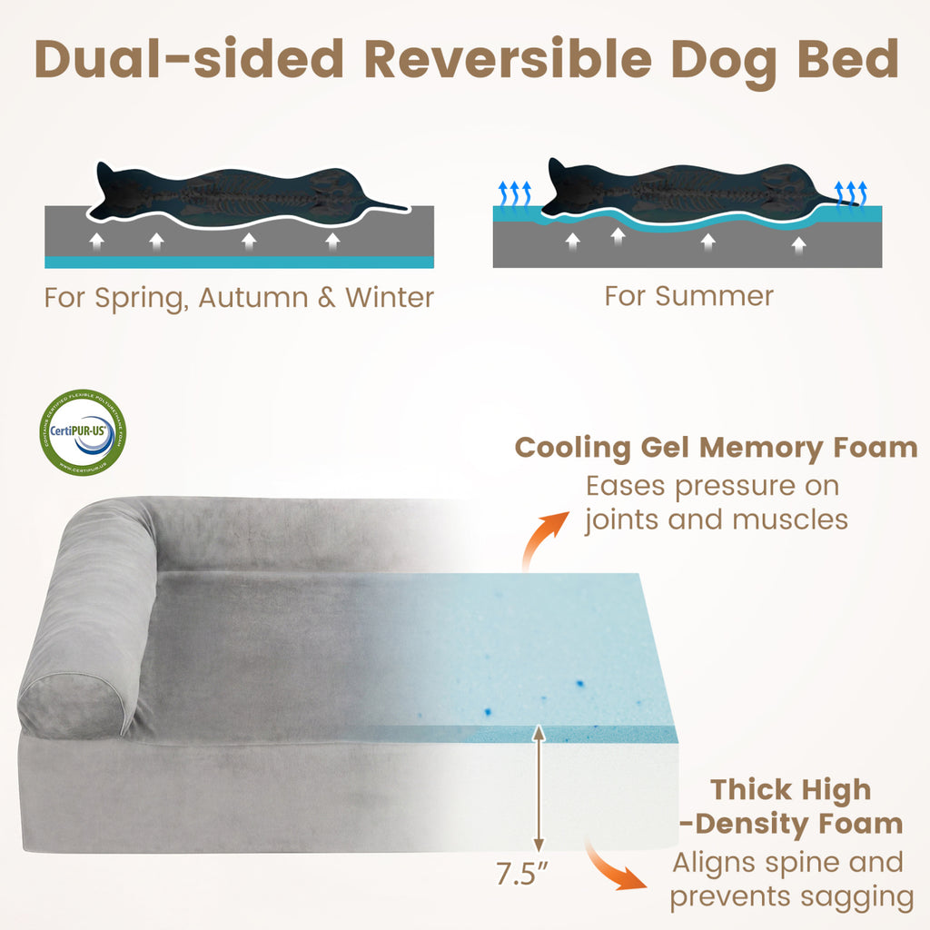 Cooling Gel Memory Foam Dog Bed with Washable Cover - 2 Colors, Medium Dogs