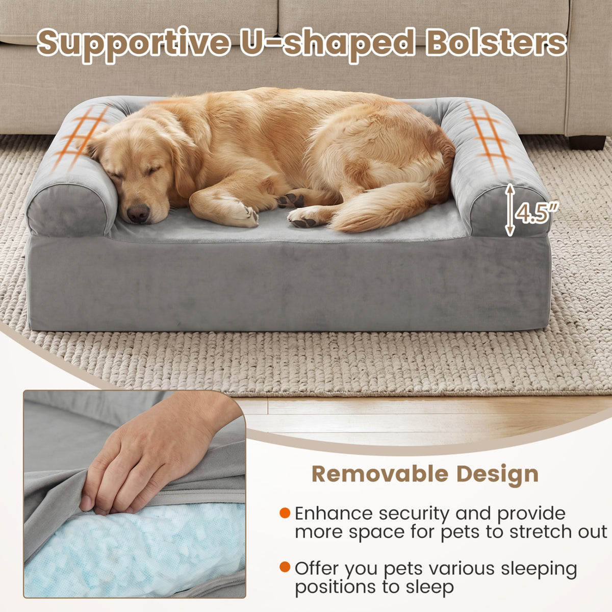 Cooling Gel Memory Foam Dog Bed with Washable Cover - 2 Colors, Medium Dogs