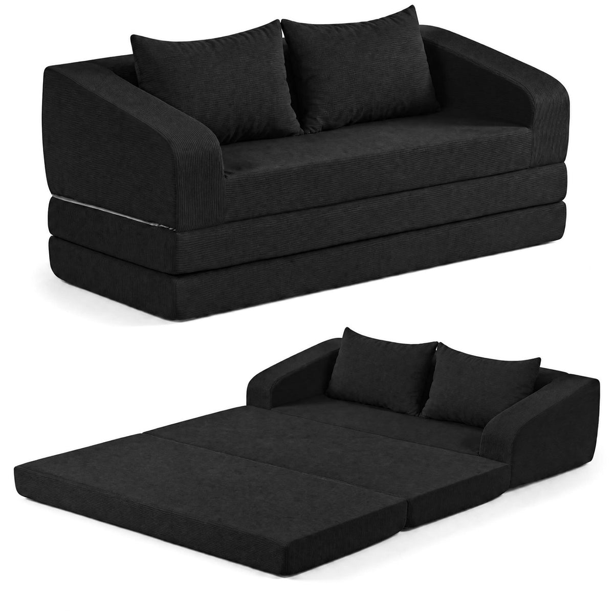 Corduroy Loveseat Sleeper Sofa with Back Cushions - Black