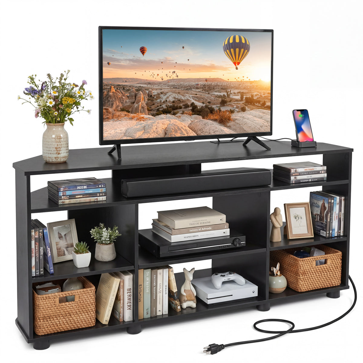 Corner TV Stand for TVs up to 55 Inch - Black