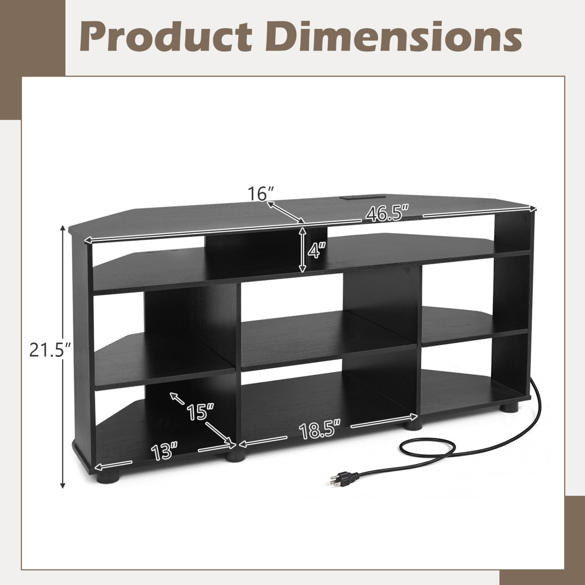 Corner TV Stand for TVs up to 55 Inch - Black