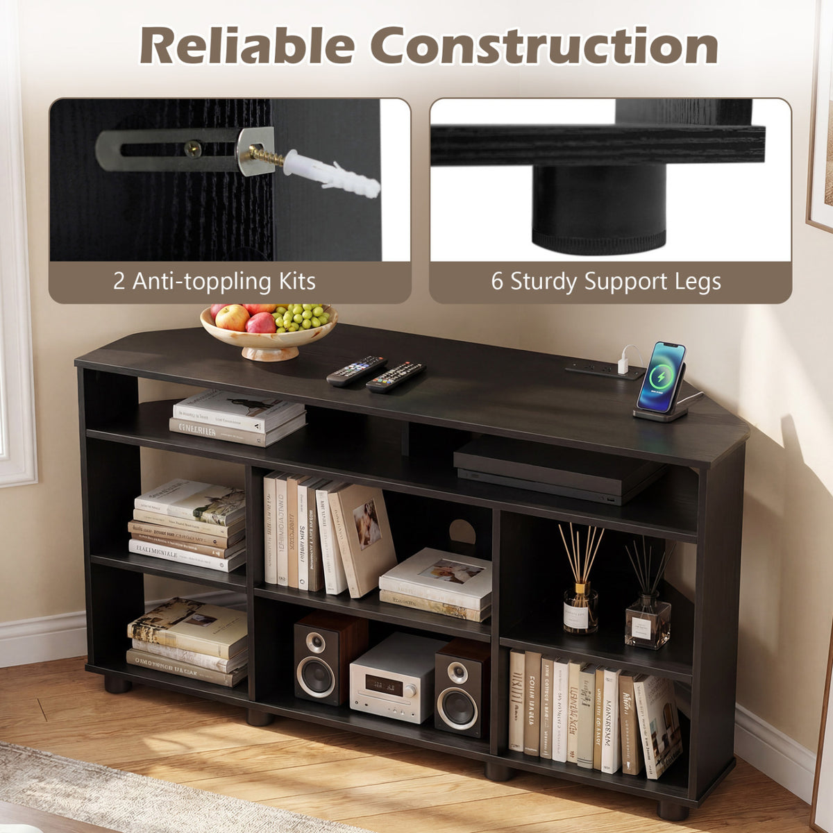 Corner TV Stand for TVs up to 55 Inch - Black