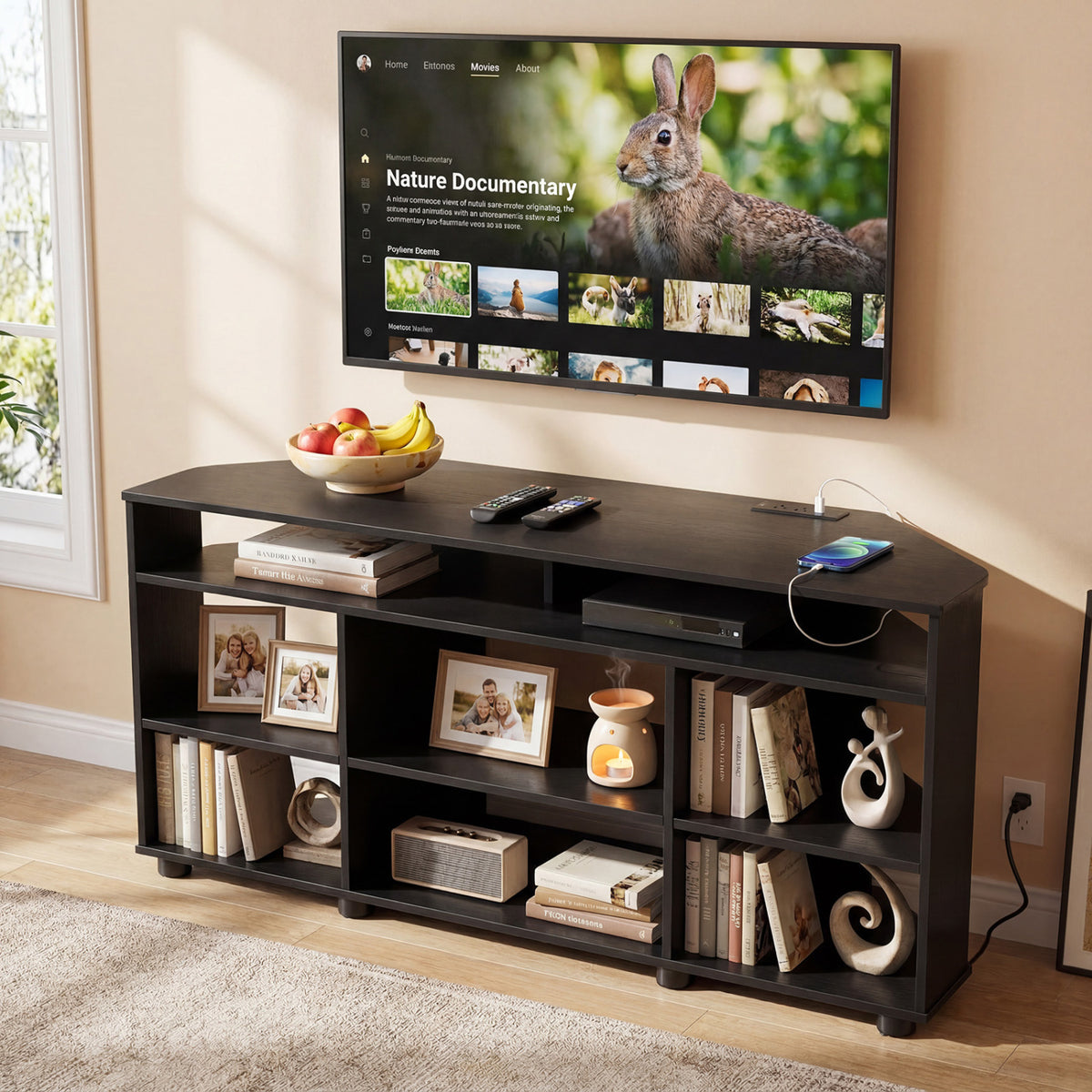 Corner TV Stand for TVs up to 55 Inch - Black