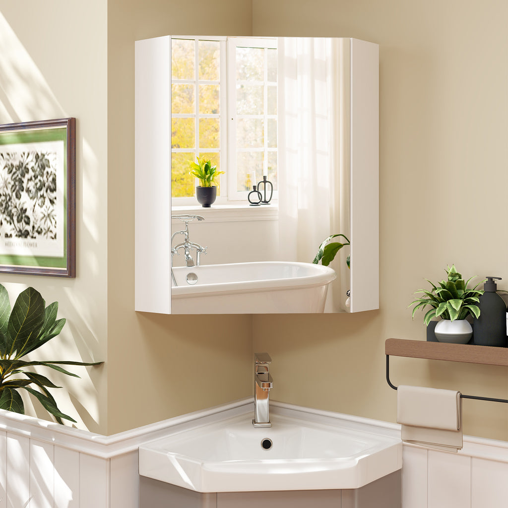 Corner Medicine Cabinet with Mirror Open Door and Adjustable Shelf