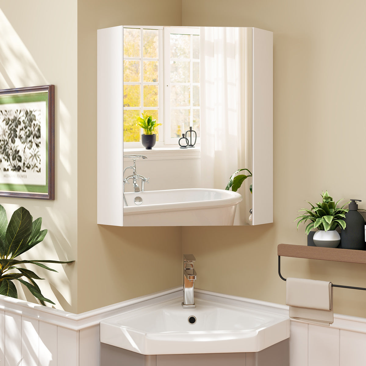 Corner Medicine Cabinet with Mirror Open Door and Adjustable Shelf