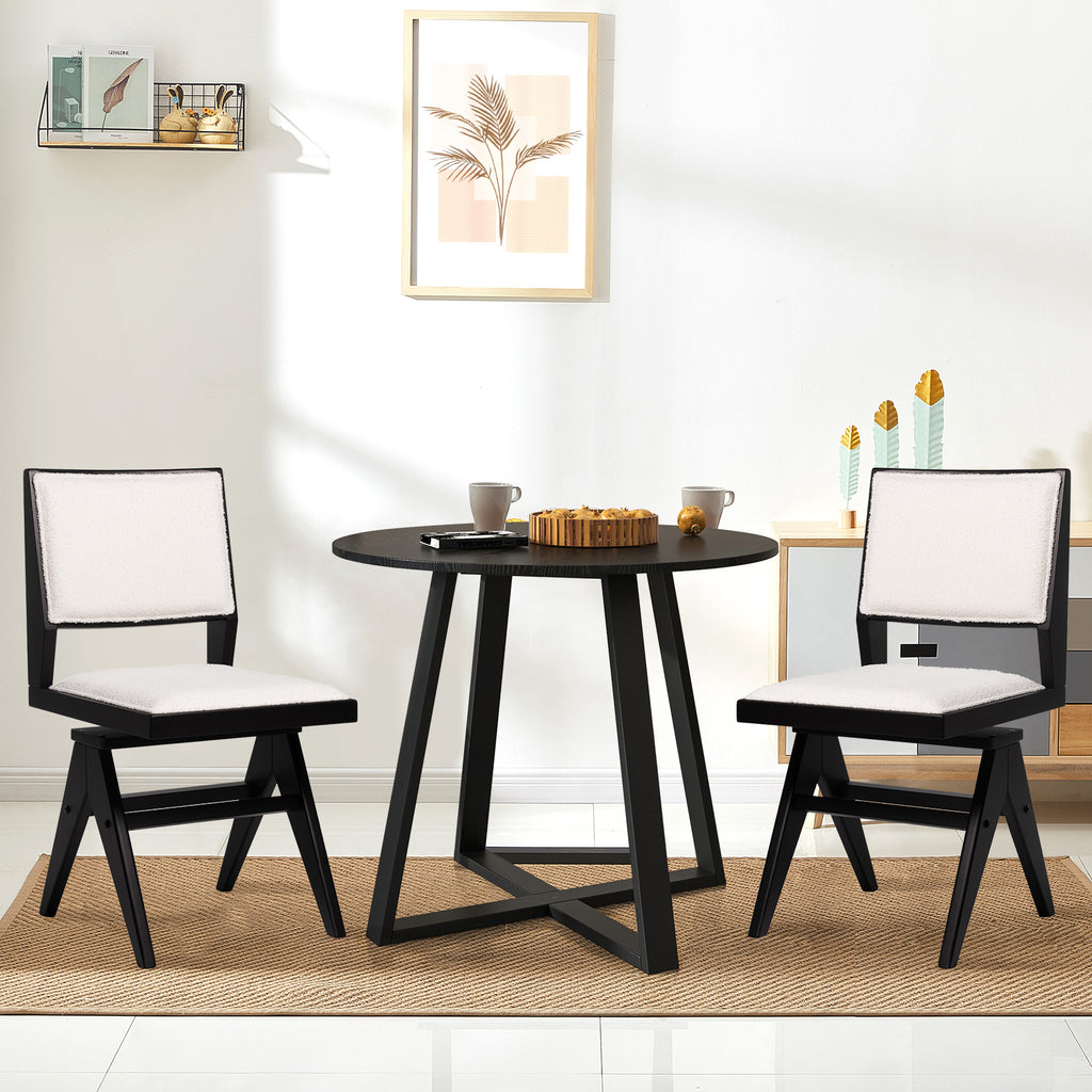 Swivel Dining Chair Set of 2 - Faux Sherpa, Black