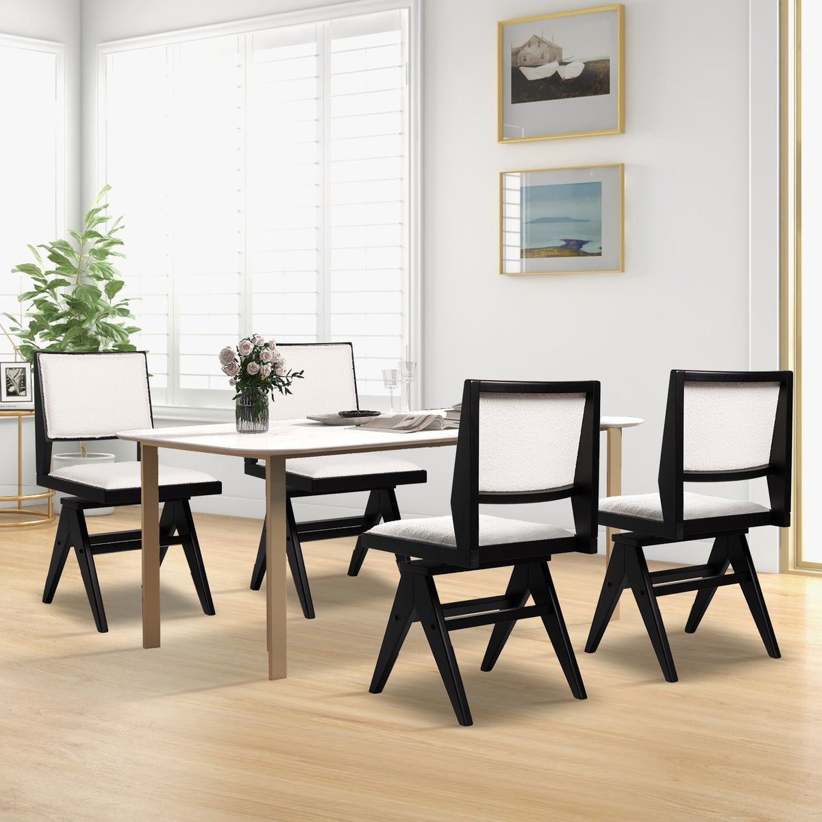 Swivel Dining Chair Set of 2 - Faux Sherpa, Black