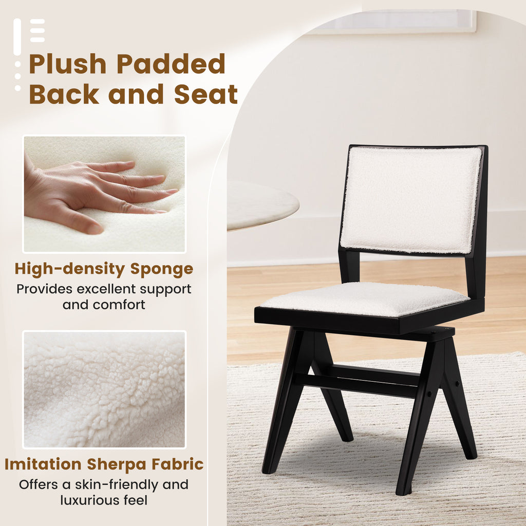 Swivel Dining Chair Set of 2 - Faux Sherpa, Black