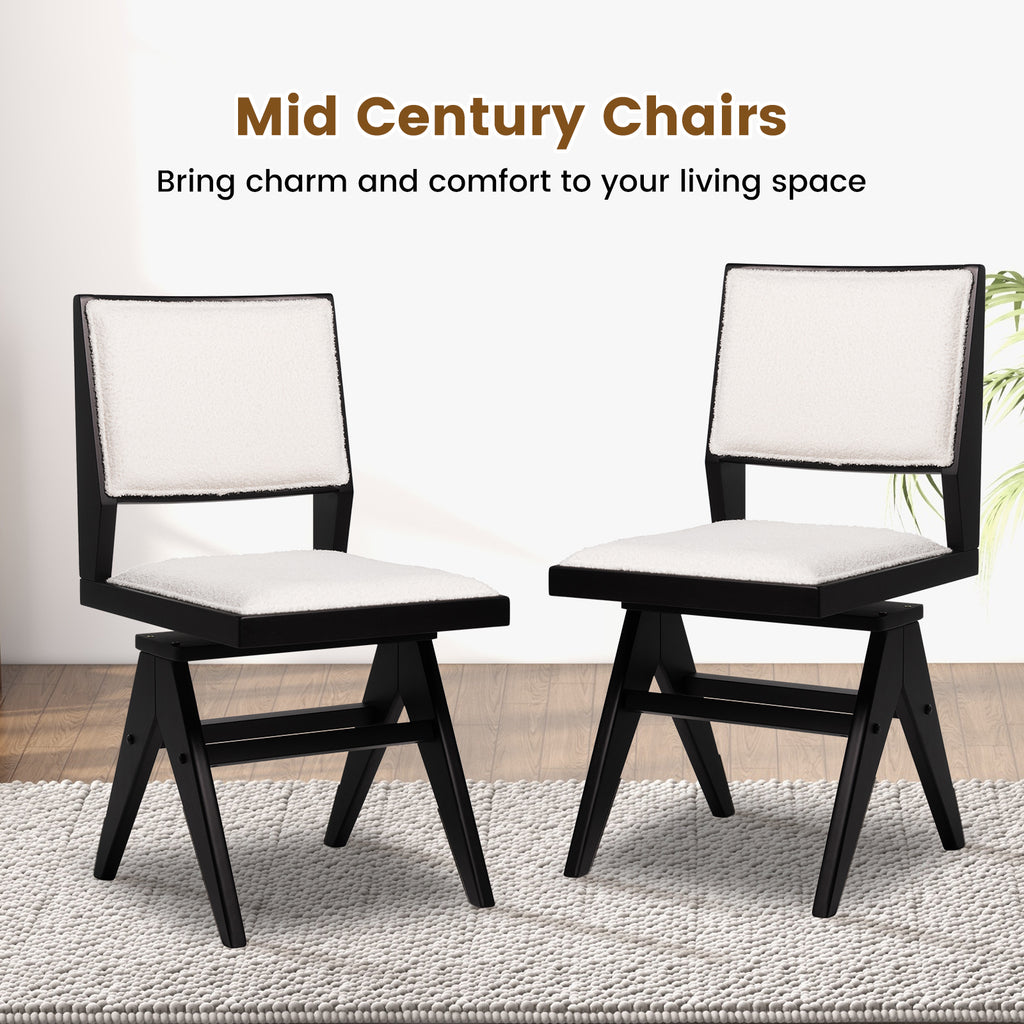 Swivel Dining Chair Set of 2 - Faux Sherpa, Black