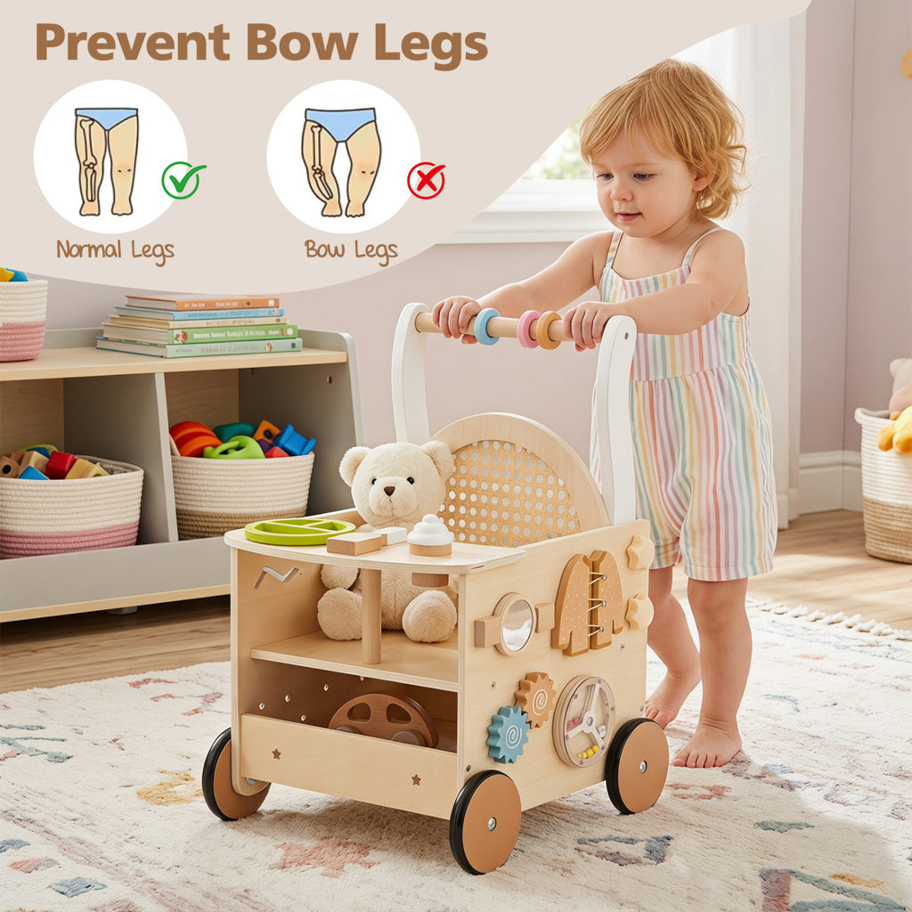 13-In-1 Toddler Wooden Push Walker with Wheels & Storage