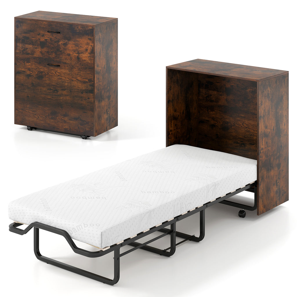 Cot Size Folding Bed Frame with Memory Foam Mattress - 485 lb Capacity
