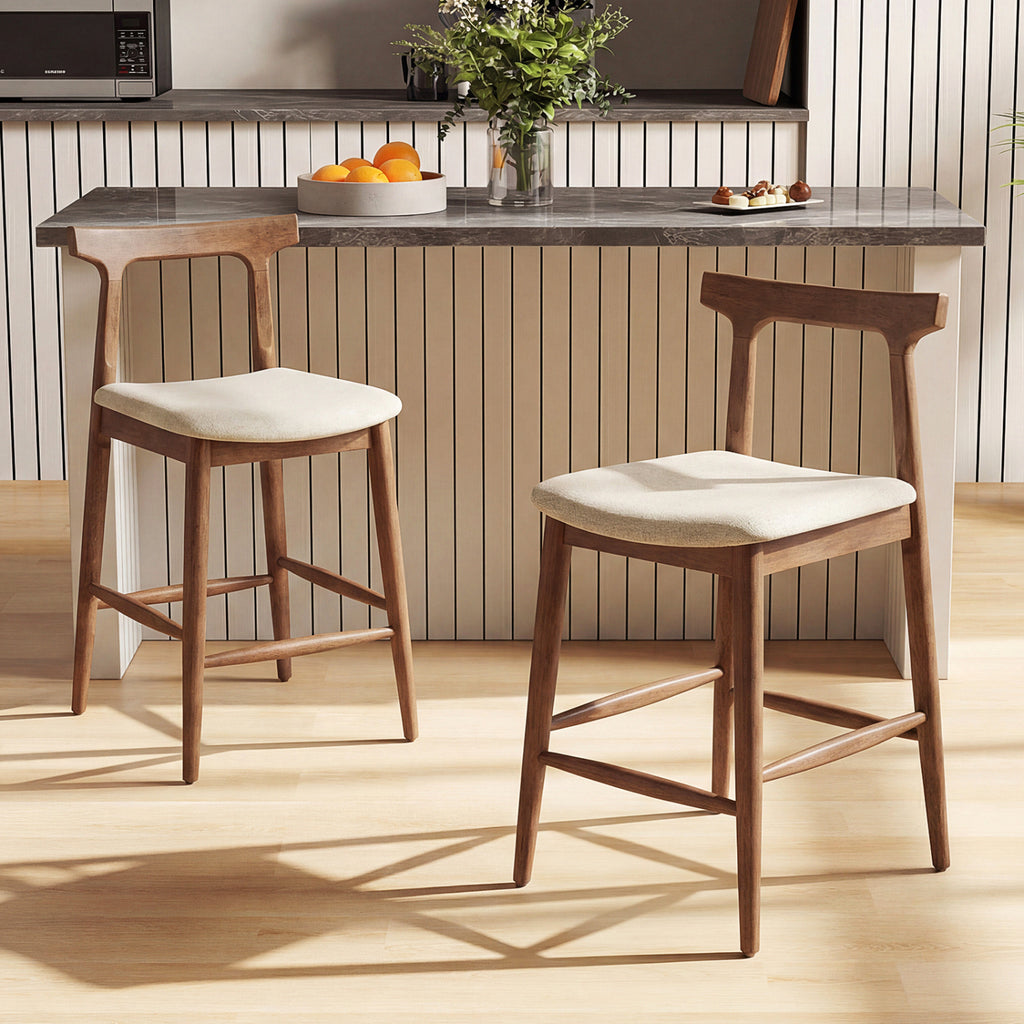 24-Inch Counter Height Bar Stools with Curved Back - Set of 2, Walnut