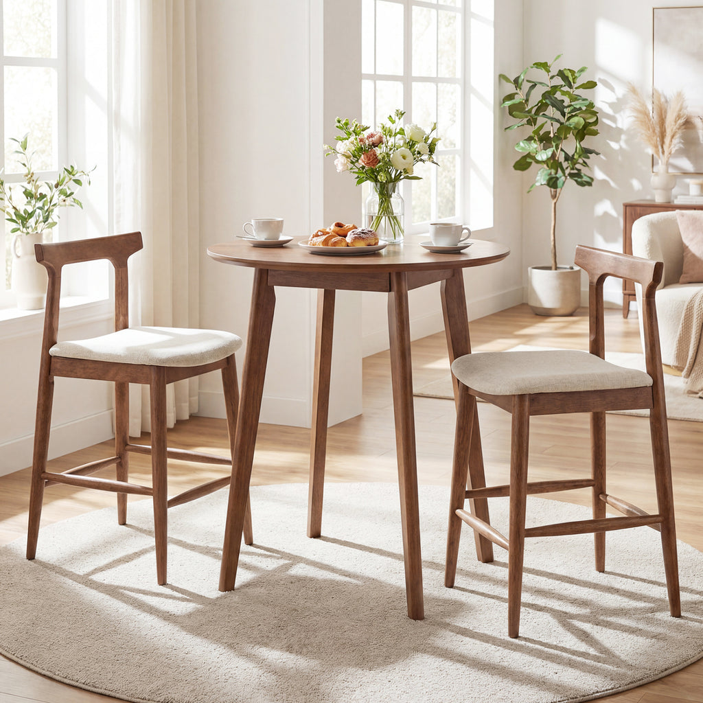 24-Inch Counter Height Bar Stools with Curved Back - Set of 2, Walnut