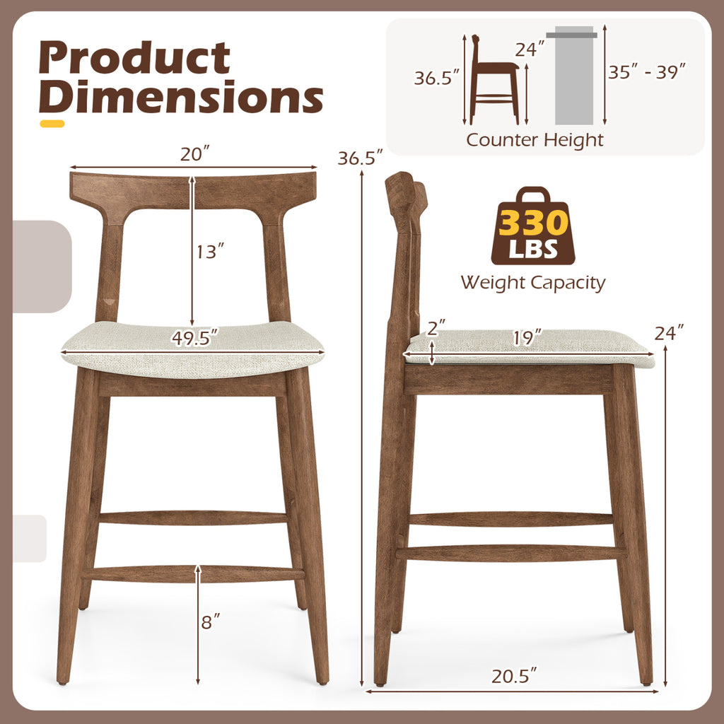 24-Inch Counter Height Bar Stools with Curved Back - Set of 2, Walnut