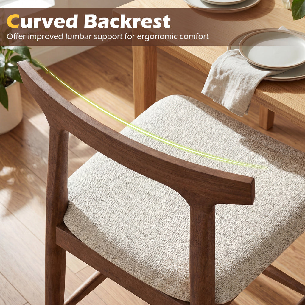 24-Inch Counter Height Bar Stools with Curved Back - Set of 2, Walnut