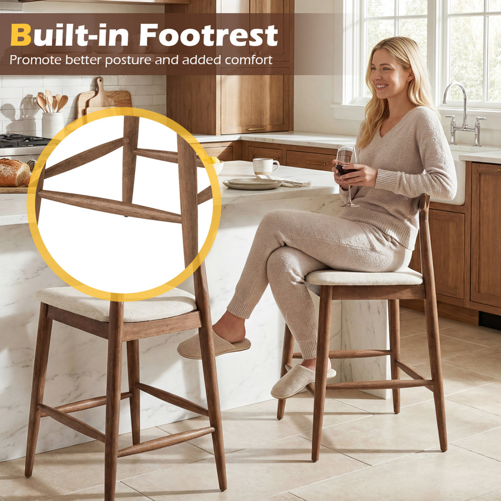24-Inch Counter Height Bar Stools with Curved Back - Set of 2, Walnut