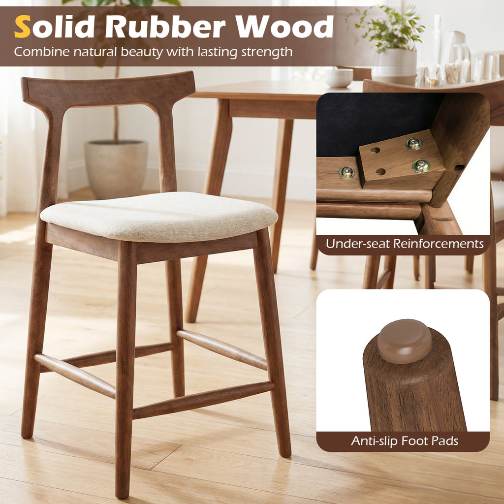 24-Inch Counter Height Bar Stools with Curved Back - Set of 2, Walnut